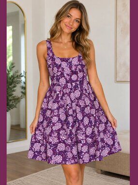 Corey P. Purple Floral Fit & Flare Mini Dress - 10 - EUC